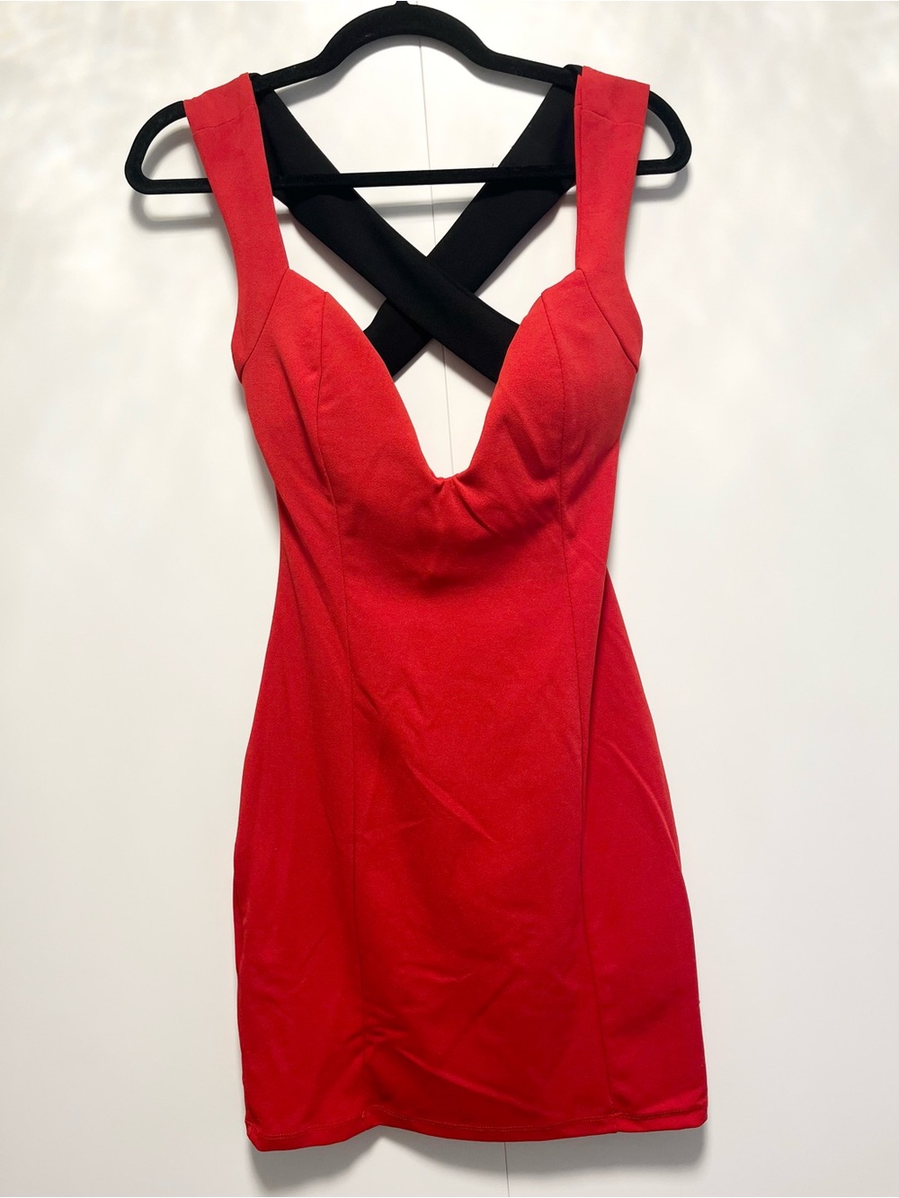 Plunge neckline red cocktail dress